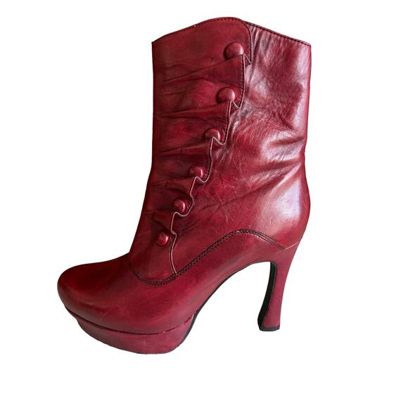 Earthies Steampunk Ruffled Leather Ferarra Platform Boots Deep Red Wine 9 - Picture 1 of 10